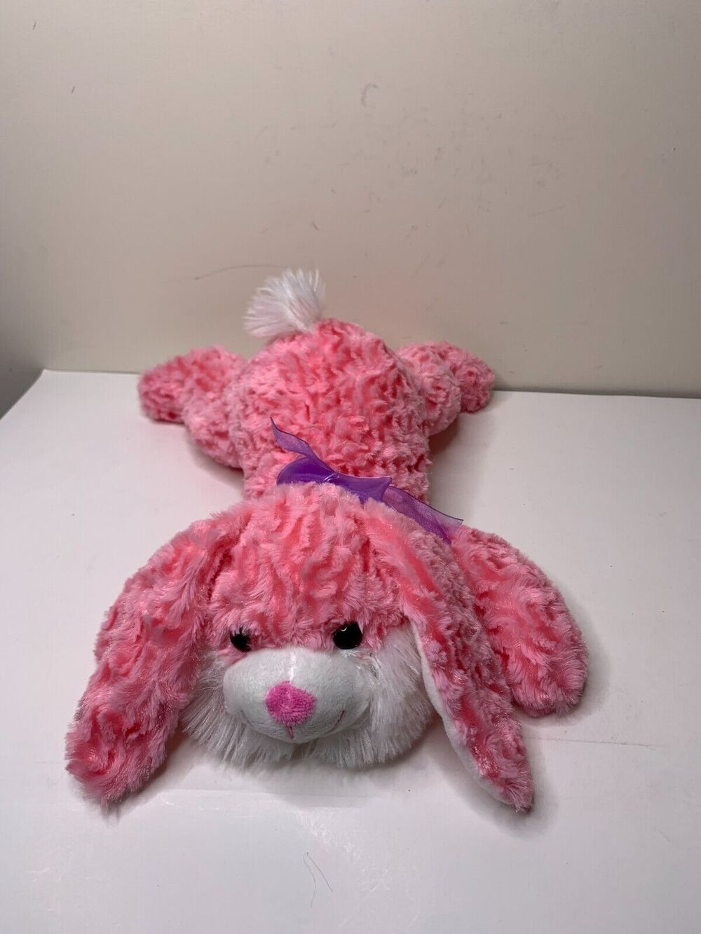 Walmart Dream Pink Laying Down Easter Bunny Rabbit 16" Plush Pink Nose Ribbon